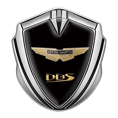 Aston Martin Selbstklebendes Metallaufkleber Emblem Silbertonfarbe Schwarz Basis und Gold Logo