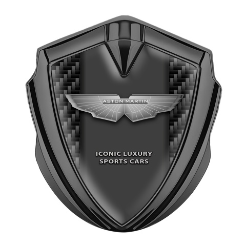 Aston Martin Abzeichen selbstklebend Graphit Tonfarbe Schwarz Kohlenstoff Basis und Luxury Logo