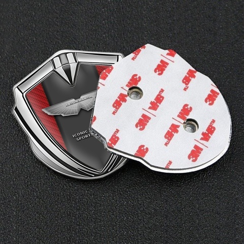 Aston Martin Emblem Abzeichen selbstklebend Silbertonfarbe Rote carbon Luxury Stil