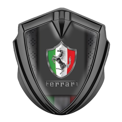 Ferrari Emblem Abzeichen selbstklebend Graphit Tonfarbe mit Logo der italienischen Flagge