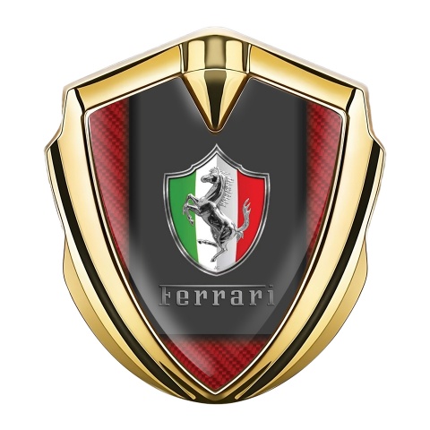 Ferrari Emblem Auto Zeichen Goldtonfarbe mit Rote Carbon Basis und Italienisches Motiv logo