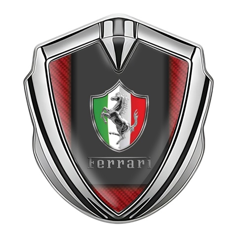 Ferrari Emblem Auto Zeichen Silbertonfarbe mit Rote Carbon Basis und Italienisches Motiv logo