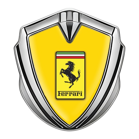 Ferrari Emblem Aufkleber Autozubehor Silbertonfarbe Gelb Basis mit Gelb Logo Stil