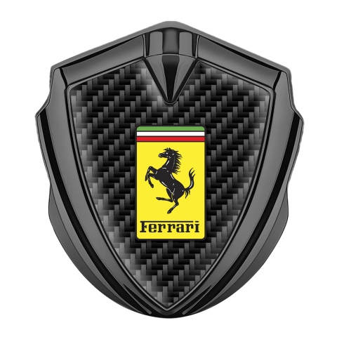 Ferrari Selbstklebendes Metallaufkleber Emblem Graphit Tonfarbe mit Schwarz Kohlenstoff und Gelb Logo Design