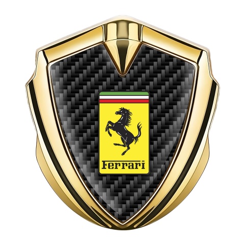 Ferrari Selbstklebendes Metallaufkleber Emblem Goldtonfarbe mit Schwarz Kohlenstoff und Gelb Logo Design