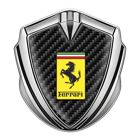 Ferrari Selbstklebendes Metallaufkleber Emblem Silbertonfarbe mit Schwarz Kohlenstoff und Gelb Logo Design