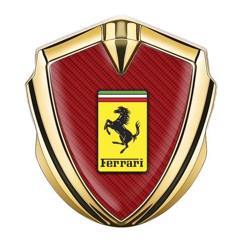 Ferrari Emblem Logo Schriftzug Aufkleber Goldtonfarbe mit Rote Carbon und Gelb Logo Design
