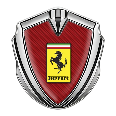 Ferrari Emblem Logo Schriftzug Aufkleber Silbertonfarbe mit Rote Carbon und Gelb Logo Design