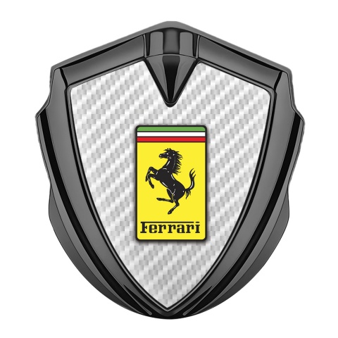 Ferrari Seitenflugel Emblem Aufkleber Graphit Tonfarbe mit Weiss Carbon und Gelb Logo Stil