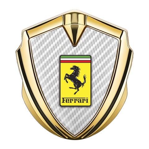 Ferrari Seitenflugel Emblem Aufkleber Goldtonfarbe mit Weiss Carbon und Gelb Logo Stil