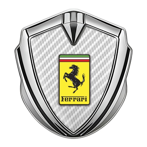 Ferrari Seitenflugel Emblem Aufkleber Silbertonfarbe mit Weiss Carbon und Gelb Logo Stil