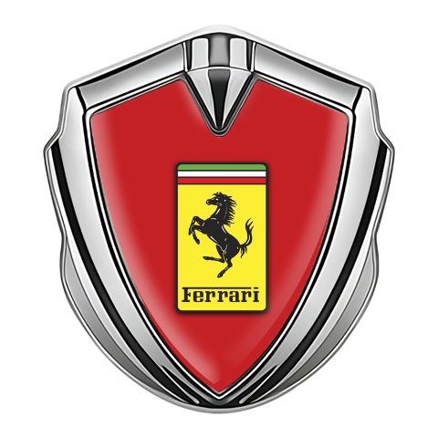 Ferrari Emblem Aufkleber Autozubehor Silbertonfarbe mit Rote Hintergrund und Gelb Logo