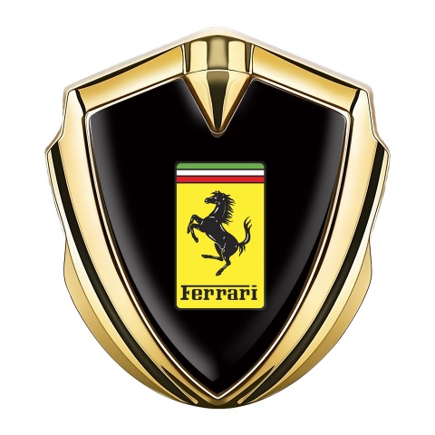 Ferrari Seitenflugel Emblem Aufkleber Goldtonfarbe mit Schwarz Basis und Gelb Logo