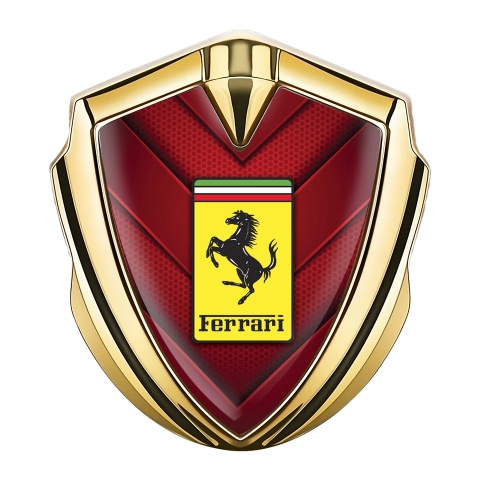 Ferrari Emblem Abzeichen selbstklebend Goldtonfarbe mit Rote V Form Elemente und Gelb Logo