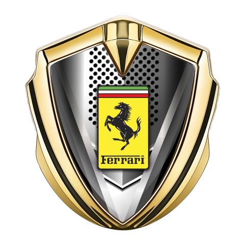 Ferrari Emblem Auto Zeichen Goldtonfarbe mit Metallschaber Effekt und Gelb logo Design