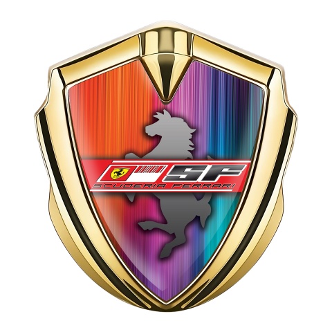 Ferrari Emblem Aufkleber Autozubehor Goldtonfarbe mit Mehrfarbig Basis und SF Logo