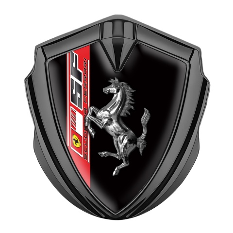 Ferrari Emblem Abzeichen Graphit Tonfarbe mit Schwarz Vorlage und Chrome Logo