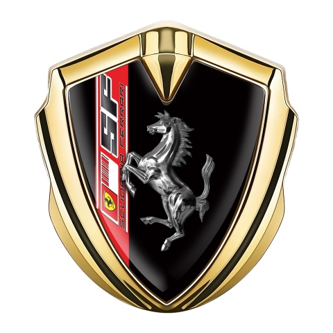 Ferrari Emblem Abzeichen Goldtonfarbe mit Schwarz Vorlage und Chrome Logo