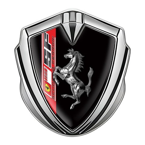 Ferrari Emblem Abzeichen Silbertonfarbe mit Schwarz Vorlage und Chrome Logo