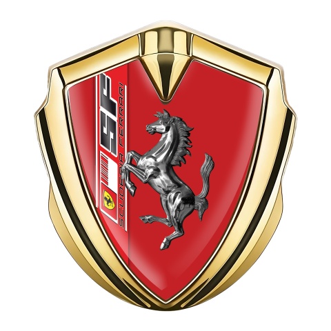 Ferrari Emblem Abzeichen selbstklebend Goldtonfarbe mit Rote Vorlage und Chrome Logo