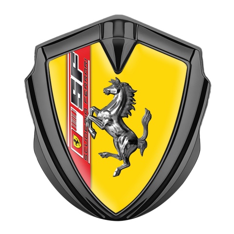 Ferrari Emblem Aufkleber Autozubehor Graphit Tonfarbe mit Gelb Vorlage und Chrome Logo Stil