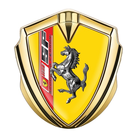 Ferrari Emblem Aufkleber Autozubehor Goldtonfarbe mit Gelb Vorlage und Chrome Logo Stil