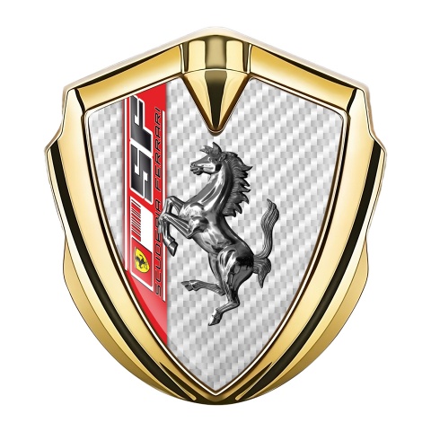 Ferrari Selbstklebendes Metallaufkleber Emblem Goldtonfarbe mit Weiss Carbon Vorlage und Chrom Logo Design