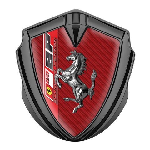 Ferrari Emblem Logo Schriftzug Aufkleber mit Graphit Tonfarbe und Rote carbon Vorlage und Chrom Logo Stil