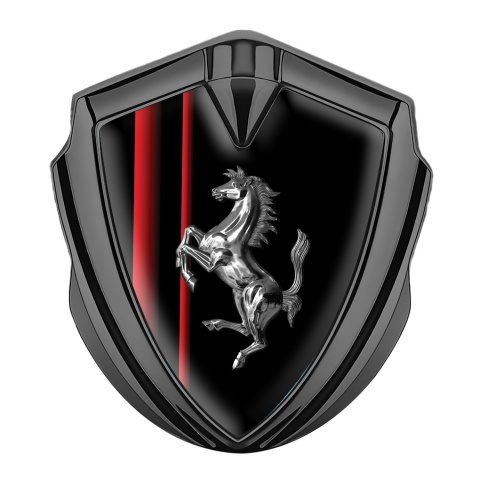Ferrari Emblem Abzeichen Graphit Tonfarbe mit Rote Linien der Vorlage und Chrome logo