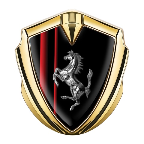 Ferrari Emblem Abzeichen Goldtonfarbe mit Rote Linien der Vorlage und Chrome logo