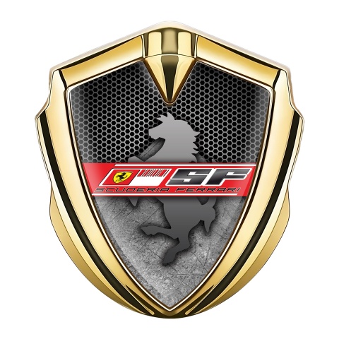 Ferrari Abzeichen selbstklebend Goldtonfarbe mit Gitter mit Platte Design Basis und Scuderia Stil