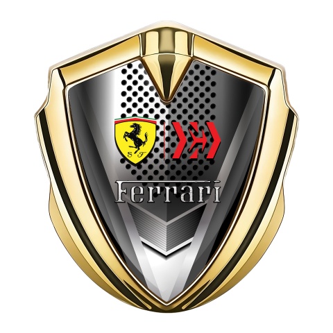 Ferrari Selbstklebendes Metallaufkleber Emblem Goldtonfarbe mit Hinterer Grill design und Gelb Schild Logo