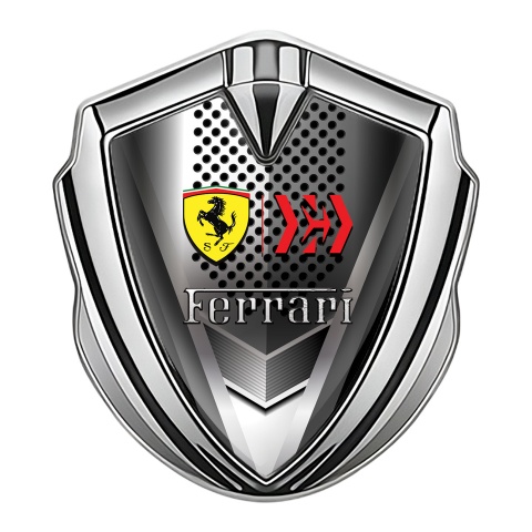 Ferrari Selbstklebendes Metallaufkleber Emblem Silbertonfarbe mit Hinterer Grill design und Gelb Schild Logo