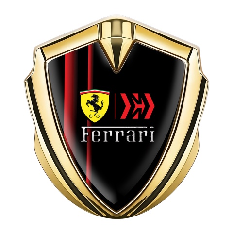 Ferrari Emblem Abzeichen Goldtonfarbe mit Schwarze rote Leinwande und Gelb Schild Logo