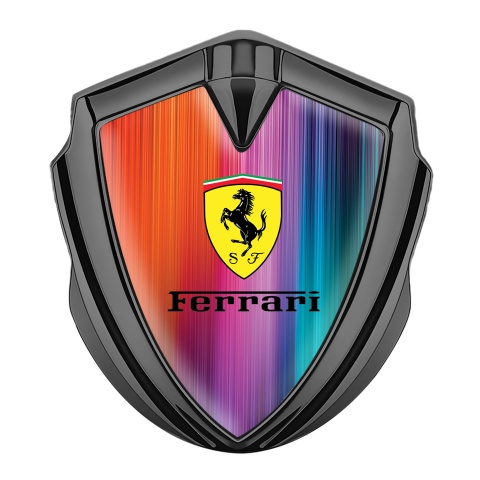 Ferrari Selbstklebendes Metallaufkleber Emblem Graphit Tonfarbe mit Mehrfarbig Basis und Gelb Schwarz Logo