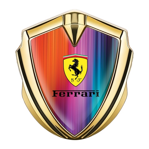 Ferrari Selbstklebendes Metallaufkleber Emblem Goldtonfarbe mit Mehrfarbig Basis und Gelb Schwarz Logo