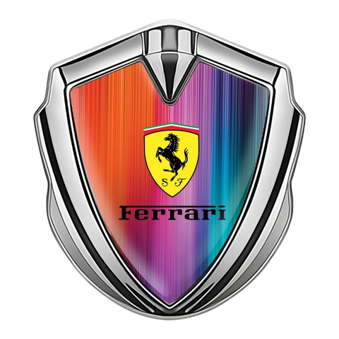 Ferrari Selbstklebendes Metallaufkleber Emblem Silbertonfarbe mit Mehrfarbig Basis und Gelb Schwarz Logo