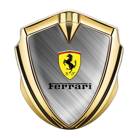 Ferrari Seitenflugel Emblem Aufkleber Goldtonfarbe mit Mattiertes Metall Design Basis und Gelb Logo