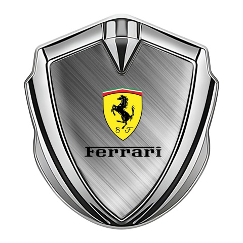 Ferrari Seitenflugel Emblem Aufkleber Silbertonfarbe mit Mattiertes Metall Design Basis und Gelb Logo