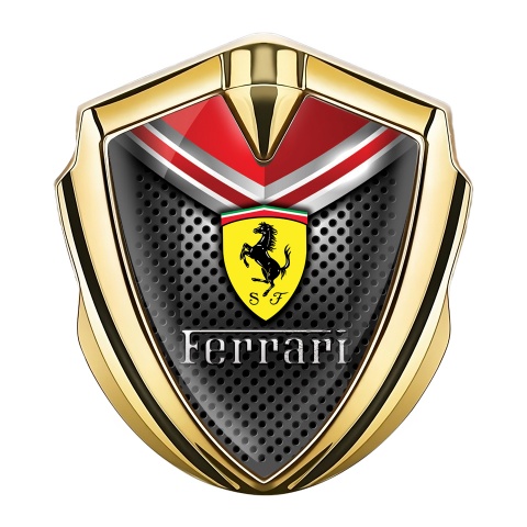 Ferrari Emblem Abzeichen Goldtonfarbe Gitter mit Rote Element Hintergrund