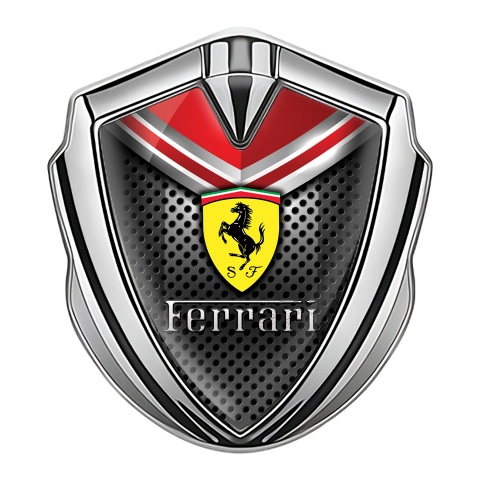 Ferrari Emblem Abzeichen Silbertonfarbe Gitter mit Rote Element Hintergrund