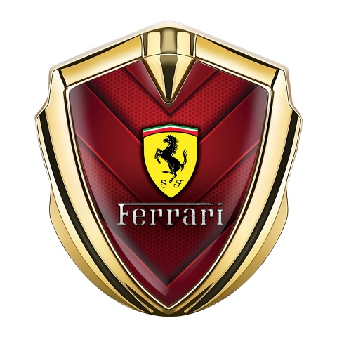 Ferrari Emblem Auto Zeichen Goldtonfarbe mit Rote V Form Elemente und Gelb logo