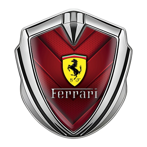 Ferrari Emblem Auto Zeichen Silbertonfarbe mit Rote V Form Elemente und Gelb logo