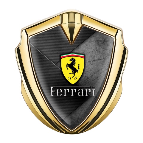 Ferrari Emblem Aufkleber Autozubehor Goldtonfarbe mit Kreuztexturen Der Basis und Gelb Logo