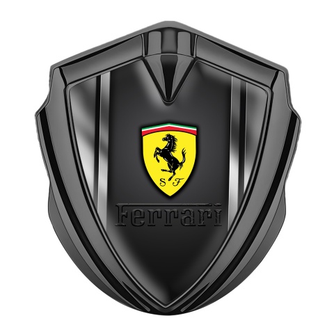 Ferrari Emblem Logo Schriftzug Aufkleber Graphit Tonfarbe Metallrahmen Effekt und Schwarz Logo Panel