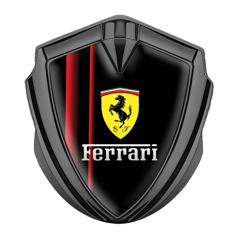 Ferrari Seitenflugel Emblem Aufkleber Graphit Tonfarbe mit Rote Linien der Basis und Gelb Logo