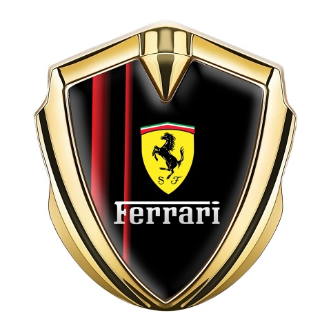 Ferrari Seitenflugel Emblem Aufkleber Goldtonfarbe mit Rote Linien der Basis und Gelb Logo