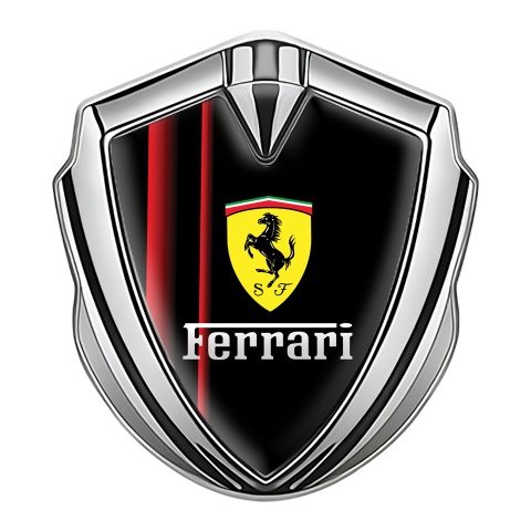 Ferrari Seitenflugel Emblem Aufkleber Silbertonfarbe mit Rote Linien der Basis und Gelb Logo
