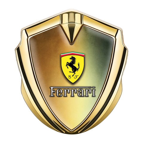 Ferrari Emblem Abzeichen selbstklebend Goldtonfarbe mit Goldener gruner Hintergrund