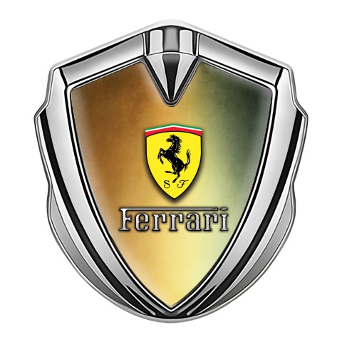 Ferrari Emblem Abzeichen selbstklebend Silbertonfarbe mit Goldener gruner Hintergrund